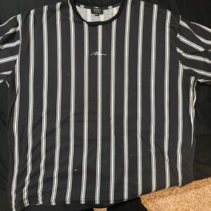 Boohoo Mens Black and White Striped Short Sleeve Tee